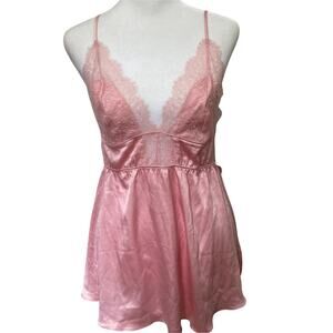 nwt Victoria's Secret Babydoll Nighty size M Pink Satin Matching T-thong NEW